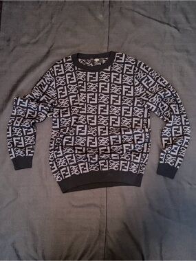 Fendi Black & Gray FF Logo Knit Crewneck Sweater